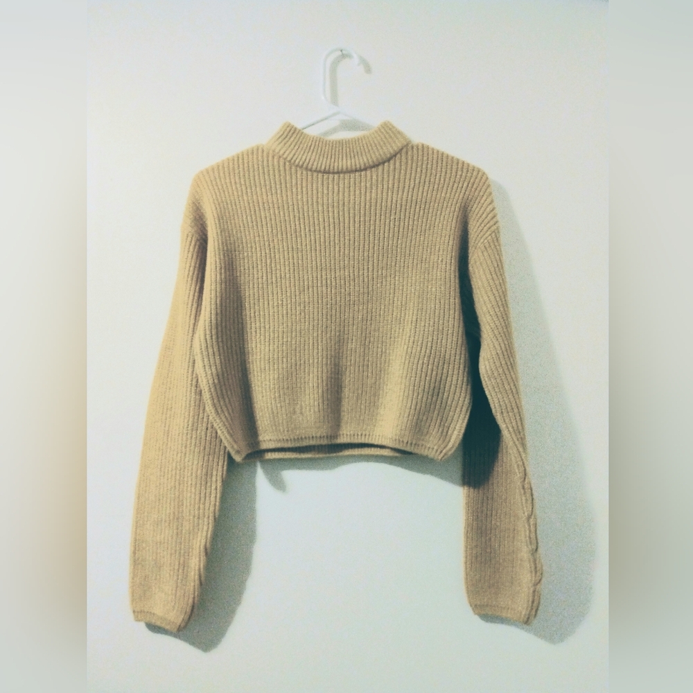 Women's Beige Cropped Mockneck - XS